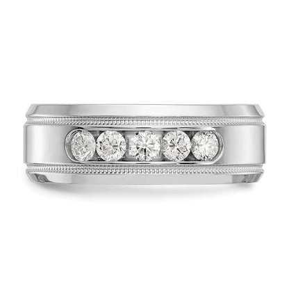 True Origin Men's Lab Grown Diamond VS D E F Polished Five Stone Beveled Edge Miligrain Band