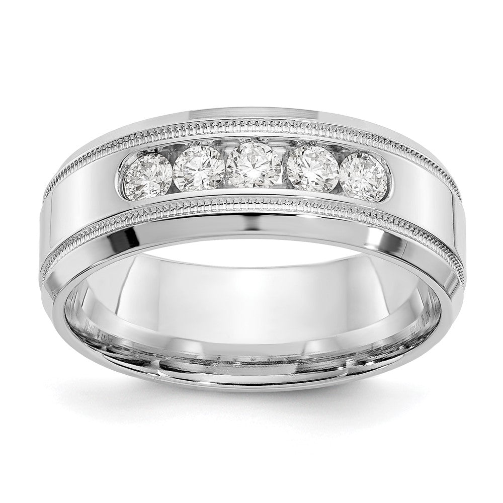 True Origin Men's Lab Grown Diamond VS D E F Polished Five Stone Beveled Edge Miligrain Band
