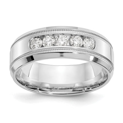 True Origin Men's Lab Grown Diamond VS D E F Polished Five Stone Beveled Edge Miligrain Band
