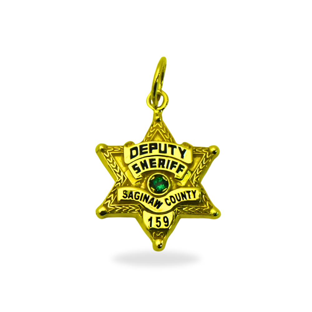 Saginaw County Sheriff Depart Small Badge Pendant - White Gold