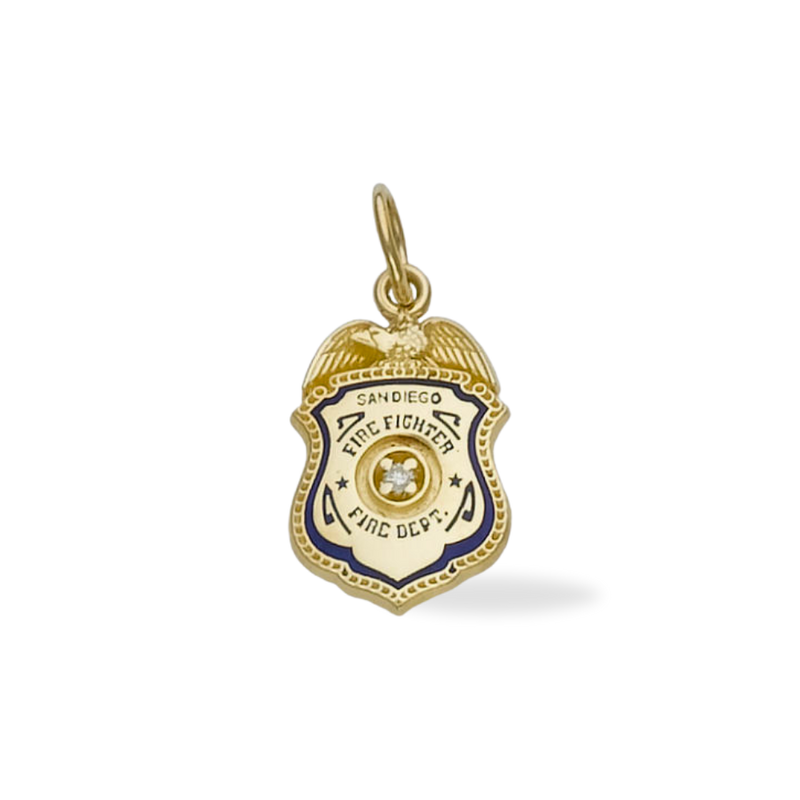 San Diego Fire Department Badge Pendant With Diamond