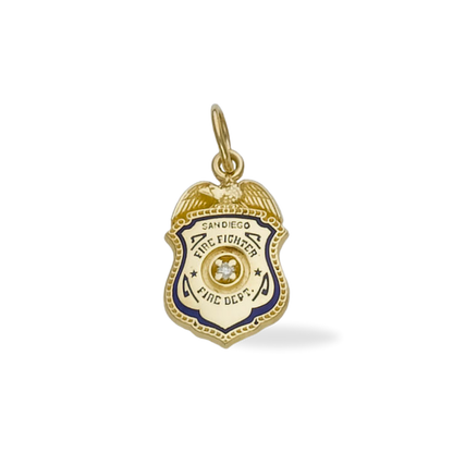 San Diego Fire Department Badge Pendant With Diamond
