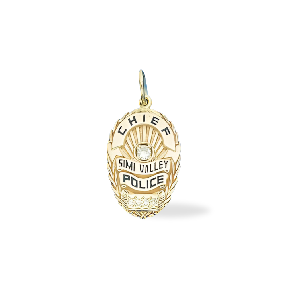 Simi Valley Police Department Medium Badge Pendant With Diamond - Gold