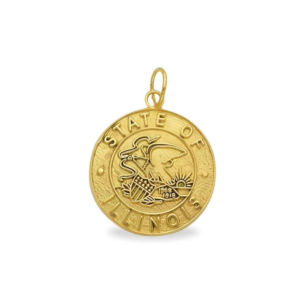 State of Illinois Small Badge Pendant Medal With Enamel - Gold