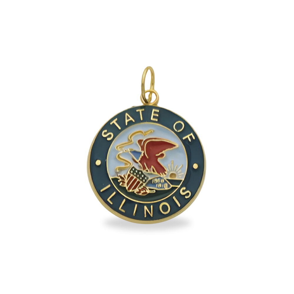 State of Illinois Medium Badge Pendant Medal With Enamel - Gold