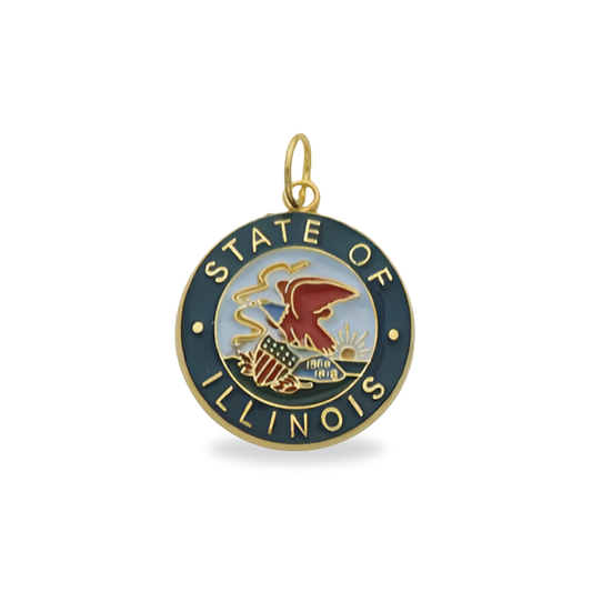 State of Illinois Medium Badge Pendant Medal With Enamel - Gold