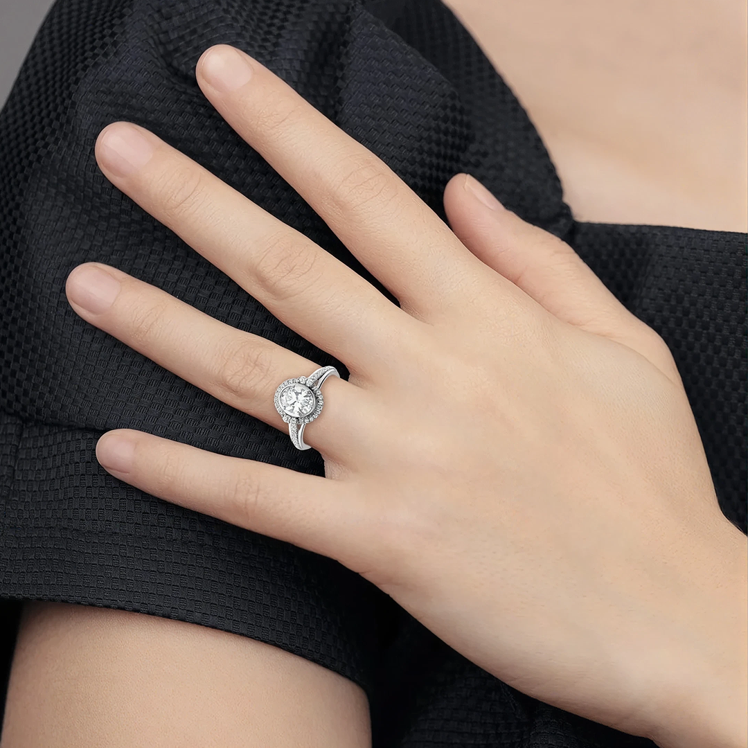 True Origin Lab Grown Diamond VS+ F+ Semi-Mount Oval Halo Engagement Ring