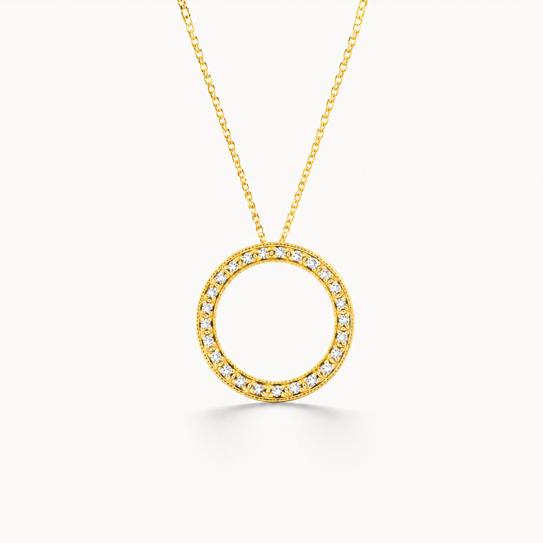 Circle Pendant - Diamond & Yellow Gold