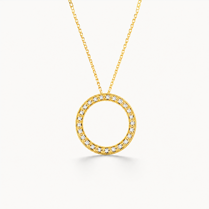 Circle Pendant - Diamond & Yellow Gold