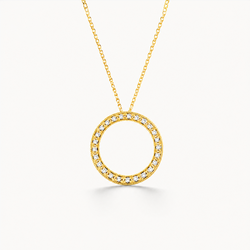 Circle Pendant - Diamond & Yellow Gold