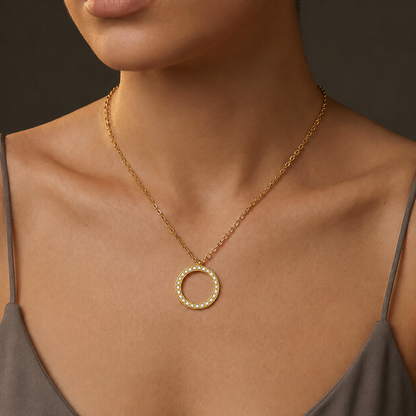 Circle Pendant - Diamond & Yellow Gold