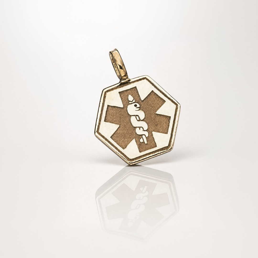 Medium Hexagon Medical Necklace - Yellow Gold With Red Enamel