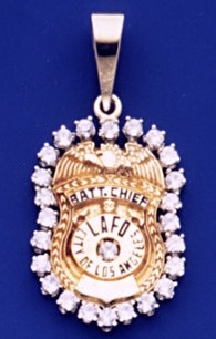 LAFD Badge Small Pendant - Batt Chief With Diamond